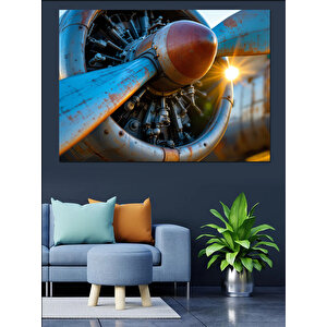 Pervaneli Uçak Motoru Dekoratif Kanvas - Mdf Ahşap Tablo 25x35 cm