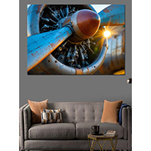 Pervaneli Uçak Motoru Dekoratif Kanvas - Mdf Ahşap Tablo