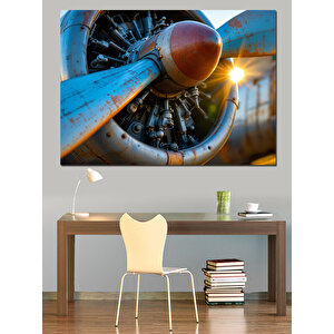 Pervaneli Uçak Motoru Dekoratif Kanvas - Mdf Ahşap Tablo