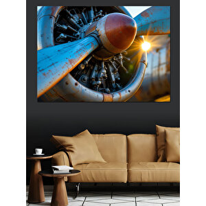 Pervaneli Uçak Motoru Dekoratif Kanvas - Mdf Ahşap Tablo 50x70 cm