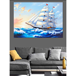 Denizde Yelkenli Gemi Dekoratif Kanvas - Mdf Ahşap Tablo 100x140 cm