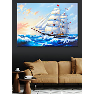 Denizde Yelkenli Gemi Dekoratif Kanvas - Mdf Ahşap Tablo 100x140 cm