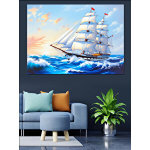 Denizde Yelkenli Gemi Dekoratif Kanvas - Mdf Ahşap Tablo 100x140 cm