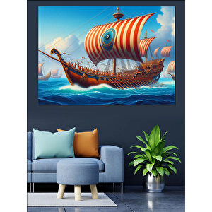 Viking Yelkenli Gemisi Dekoratif Kanvas - Mdf Ahşap Tablo 35x50 cm