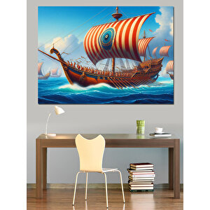 Viking Yelkenli Gemisi Dekoratif Kanvas - Mdf Ahşap Tablo 35x50 cm
