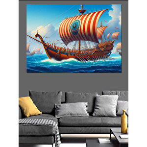 Viking Yelkenli Gemisi Dekoratif Kanvas - Mdf Ahşap Tablo