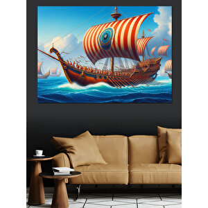 Viking Yelkenli Gemisi Dekoratif Kanvas - Mdf Ahşap Tablo