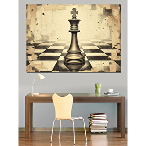 Satranç Şah Figürü Dekoratif Kanvas - Mdf Ahşap Tablo