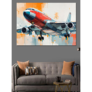 Pistte İniş Yapan Uçak Dekoratif Kanvas - Mdf Ahşap Tablo 70x100 cm