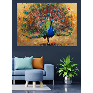 Kuyruk Açan Tavuskuşu Dekoratif Kanvas - Mdf Ahşap Tablo 50x70 cm