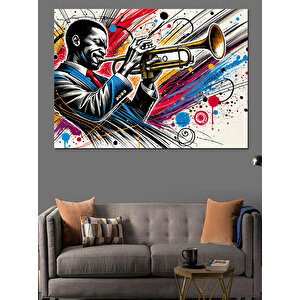Trompet Çalan Caz Müzisyeni Dekoratif Kanvas - Mdf Ahşap Tablo 70x100 cm