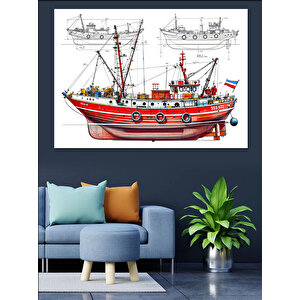 Kırmızı Yelkenli Eski Gemi Dekoratif Kanvas - Mdf Ahşap Tablo 25x35 cm