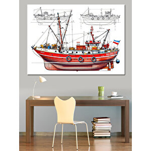 Kırmızı Yelkenli Eski Gemi Dekoratif Kanvas - Mdf Ahşap Tablo