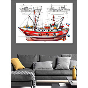 Kırmızı Yelkenli Eski Gemi Dekoratif Kanvas - Mdf Ahşap Tablo