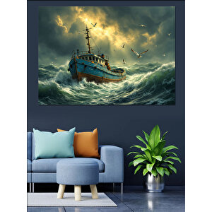 Fırtınada Yalnız Gemi Dekoratif Kanvas - Mdf Ahşap Tablo 35x50 cm