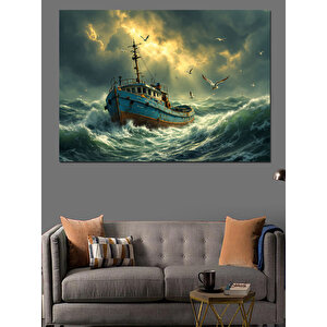 Fırtınada Yalnız Gemi Dekoratif Kanvas - Mdf Ahşap Tablo 35x50 cm
