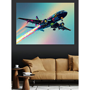 Uzayda Jet Uçak Dekoratif Kanvas - Mdf Ahşap Tablo 35x50 cm
