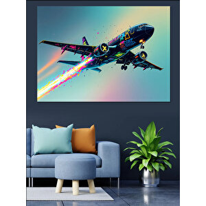 Uzayda Jet Uçak Dekoratif Kanvas - Mdf Ahşap Tablo