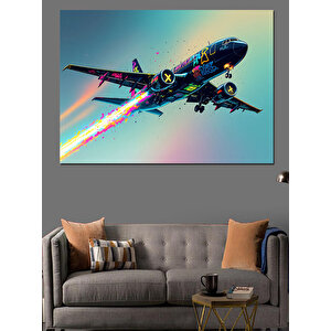 Uzayda Jet Uçak Dekoratif Kanvas - Mdf Ahşap Tablo