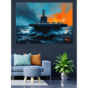 Fırtınada Yalnız Uçak Gemisi Dekoratif Kanvas - Mdf Ahşap Tablo 25x35 cm