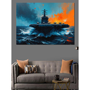 Fırtınada Yalnız Uçak Gemisi Dekoratif Kanvas - Mdf Ahşap Tablo 25x35 cm