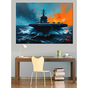Fırtınada Yalnız Uçak Gemisi Dekoratif Kanvas - Mdf Ahşap Tablo 25x35 cm