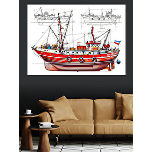 Kırmızı Yelkenli Eski Gemi Dekoratif Kanvas - Mdf Ahşap Tablo 100x140 cm