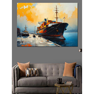 Limanda Demirli Renkli Gemi Dekoratif Kanvas - Mdf Ahşap Tablo 70x100 cm