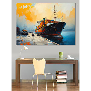 Limanda Demirli Renkli Gemi Dekoratif Kanvas - Mdf Ahşap Tablo 70x100 cm