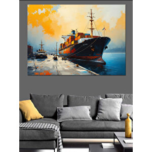 Limanda Demirli Renkli Gemi Dekoratif Kanvas - Mdf Ahşap Tablo 70x100 cm