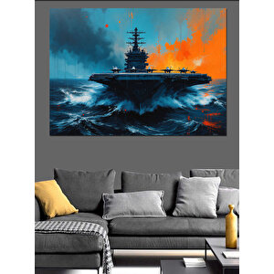 Fırtınada Yalnız Uçak Gemisi Dekoratif Kanvas - Mdf Ahşap Tablo