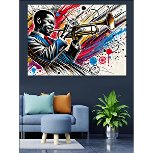 Trompet Çalan Caz Müzisyeni Dekoratif Kanvas - Mdf Ahşap Tablo 50x70 cm