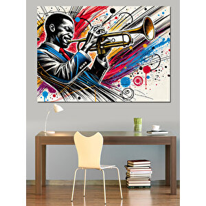 Trompet Çalan Caz Müzisyeni Dekoratif Kanvas - Mdf Ahşap Tablo 50x70 cm