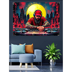 Kırmızı Güneş Ve Dj Dekoratif Kanvas - Mdf Ahşap Tablo 70x100 cm
