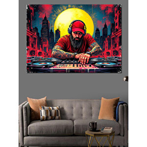 Kırmızı Güneş Ve Dj Dekoratif Kanvas - Mdf Ahşap Tablo 70x100 cm