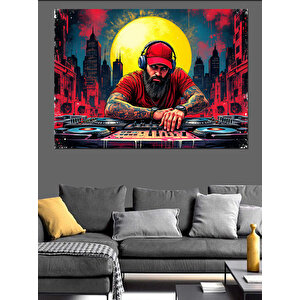 Kırmızı Güneş Ve Dj Dekoratif Kanvas - Mdf Ahşap Tablo