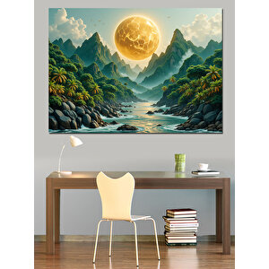 Altın Güneşli Dağ Manzarası Dekoratif Kanvas - Mdf Ahşap Tablo 25x35 cm