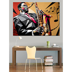 Saksafon Çalan Cazcı Dekoratif Kanvas - Mdf Ahşap Tablo 50x70 cm