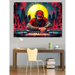 Kırmızı Güneş Ve Dj Dekoratif Kanvas - Mdf Ahşap Tablo 100x140 cm