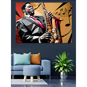 Saksafon Çalan Cazcı Dekoratif Kanvas - Mdf Ahşap Tablo 25x35 cm