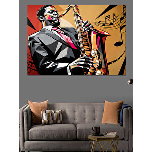 Saksafon Çalan Cazcı Dekoratif Kanvas - Mdf Ahşap Tablo 25x35 cm