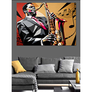 Saksafon Çalan Cazcı Dekoratif Kanvas - Mdf Ahşap Tablo