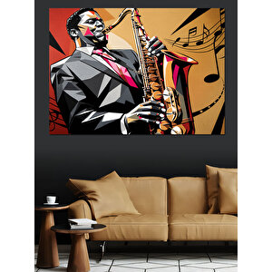 Saksafon Çalan Cazcı Dekoratif Kanvas - Mdf Ahşap Tablo