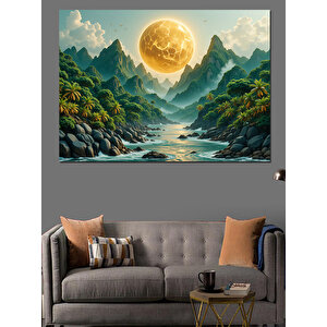 Altın Güneşli Dağ Manzarası Dekoratif Kanvas - Mdf Ahşap Tablo 70x100 cm