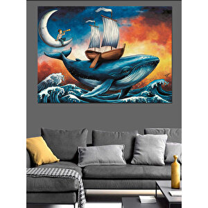 Balina Sırtında Gemi Dekoratif Kanvas - Mdf Ahşap Tablo 100x140 cm