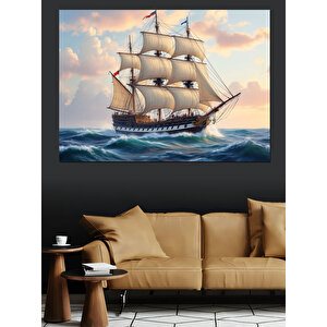 Denizde Yelken Açan Gemi Dekoratif Kanvas - Mdf Ahşap Tablo 35x50 cm