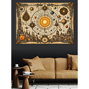 Güneş Sistemi Harita Tasarımı Dekoratif Kanvas - Mdf Ahşap Tablo 70x100 cm