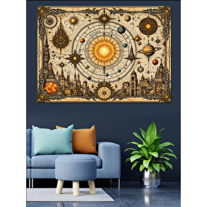 Güneş Sistemi Harita Tasarımı Dekoratif Kanvas - Mdf Ahşap Tablo 70x100 cm