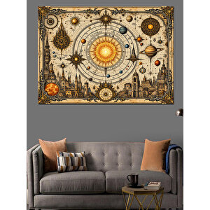 Güneş Sistemi Harita Tasarımı Dekoratif Kanvas - Mdf Ahşap Tablo 70x100 cm