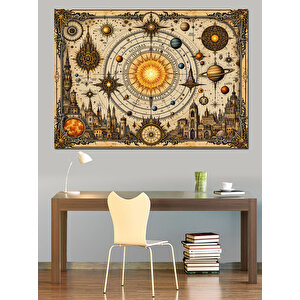 Güneş Sistemi Harita Tasarımı Dekoratif Kanvas - Mdf Ahşap Tablo